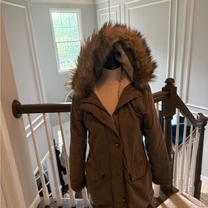 Abercrombie & Fitch Olive Utility Jacket with Faux Fur Hood